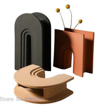 DecorBites™ Geometric Stripes Ceramic Vase for Home Decoration and Flower Arrangement Craft