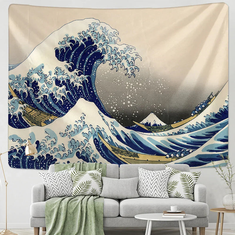 ™ Kanagawa Waves Hanging Tapestry: Boho Sun Wall Tapestries, Bedspread, Yoga Mat
