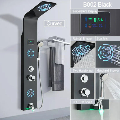 DecorBites™ LED Light Shower Faucet System: Rainfall, Massage Jets, Waterfall Panel with Temperature Control