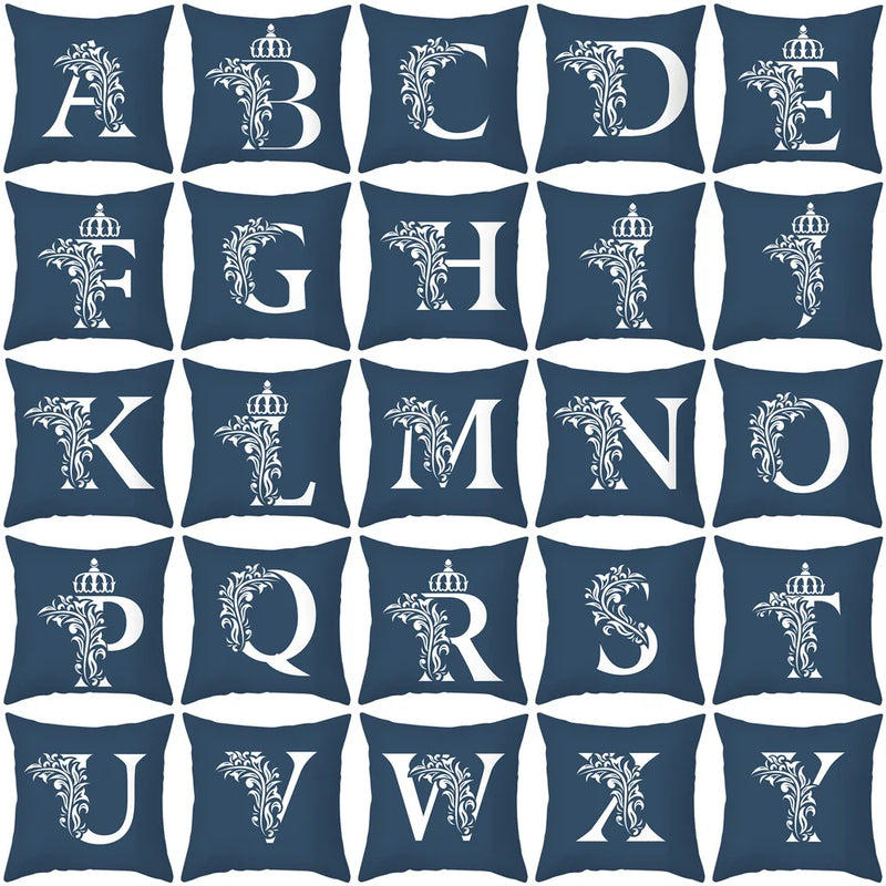 DecorBites™ Blue Letter Pillowcase Solid Color Fleece Sofa Cushion, 45x45CM