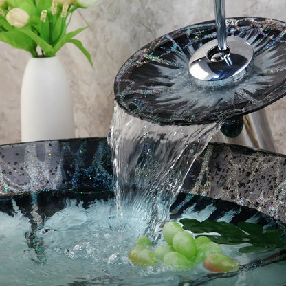 DecorBites™ Black Round Basin Tap Set Mixer Faucet Washbasin Tempered Glass Chrome
