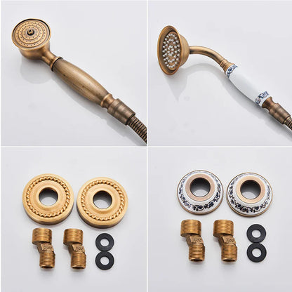 DecorBites™ Brass Antique Tub Faucet with Long Spout, Rotate Handle and Handshower
