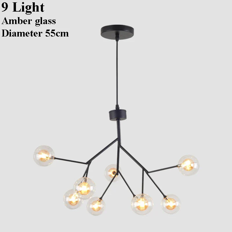 DecorBites™ Glass Ball Firefly LED Tree Branch Chandelier Industrial Black Lighting