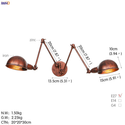 DecorBites™ Loft Antique Edison Wall Sconce Swing Arm Wall Light - 3 Heads Black