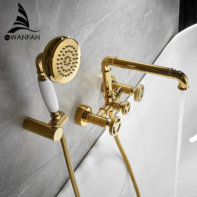 ™ Gold Bathtub Shower Set with Dual Control Wall Mount