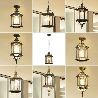 DecorBites™ Black Rustic Outdoor Hanging Lantern Light with Clear Glass Flush Mount Fixture
