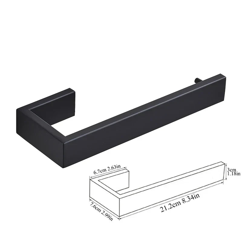 DecorBites™ Black Bathroom Hardware Set: Robe Hook, Towel Bar, Shelf, Tissue Holder, Toothbrush Organizer