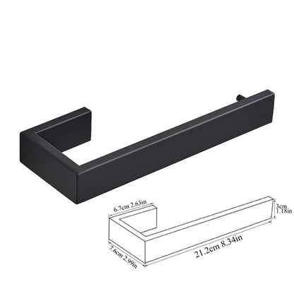 DecorBites™ Black Bathroom Hardware Set: Robe Hook, Towel Bar, Shelf, Tissue Holder, Toothbrush Organizer
