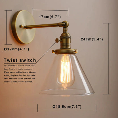 DecorBites™ Funnel Glass Wall Lamp E27 Sconce Modern Bedroom Light Fixtures