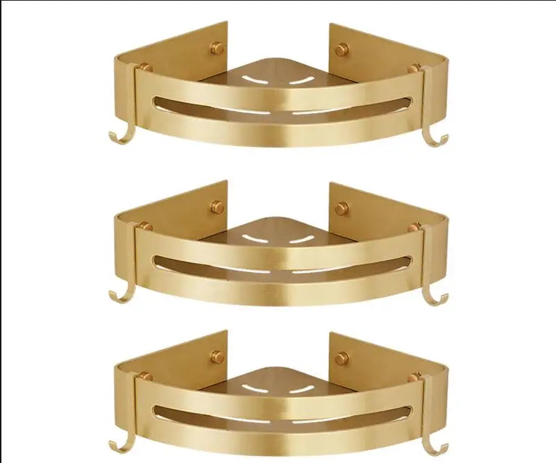 DecorBites™ Aluminum Shower Shelf Brushed Gold Wall Mounted Bathroom Corner Shelf