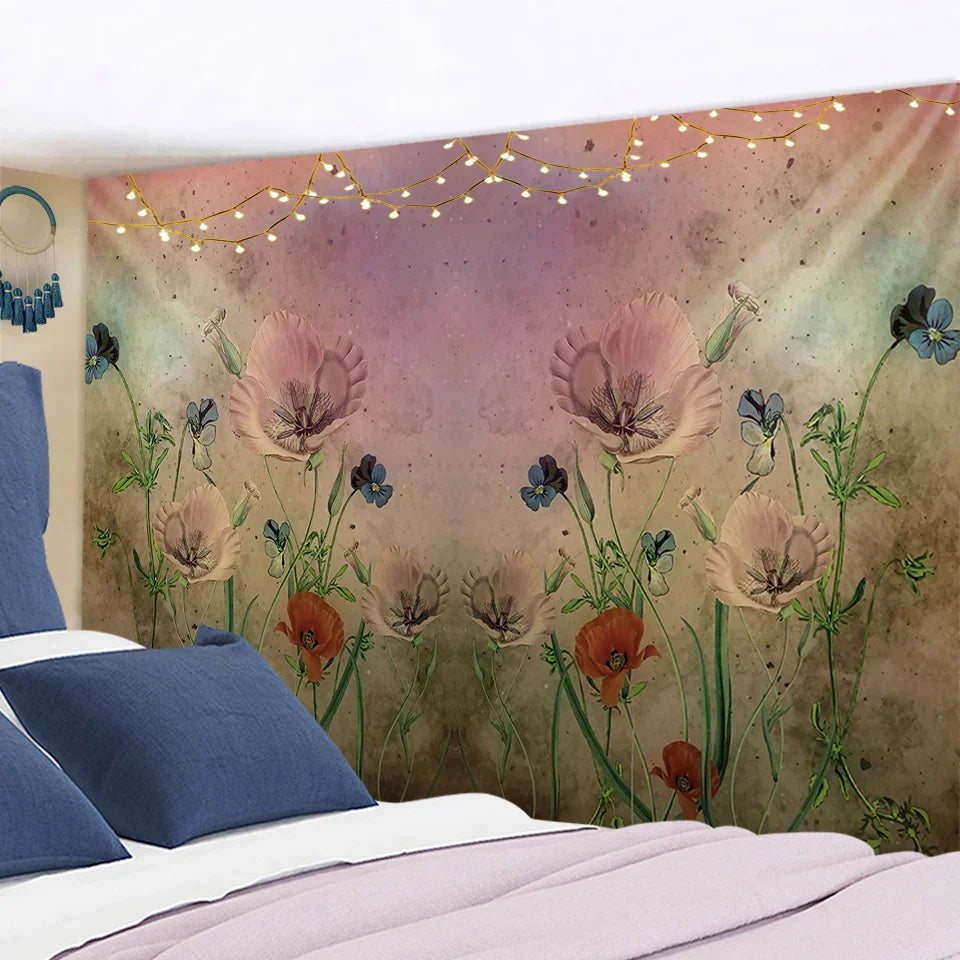 DecorBites™ Botanical Wildflower Tapestry Wall Hanging Flower Chart Hippie Bohemian Tapestries