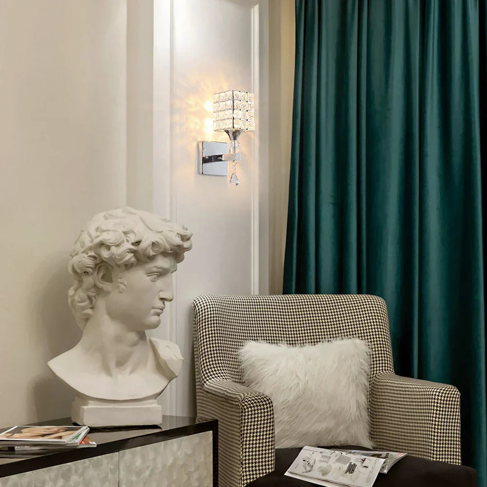 DecorBites™ Crystal Wall Sconce: Modern Bedside Wall Lamp for Home Decor