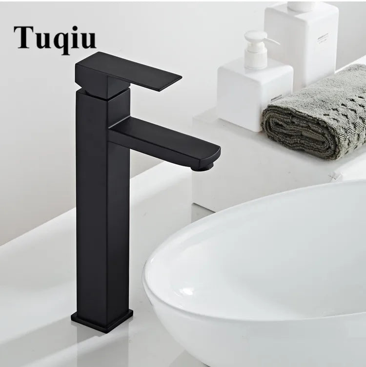 DecorBites™ Black Baking Stainless Steel Basin Faucet - Hot Cold Bathroom Sink Mixer
