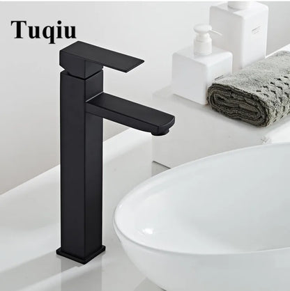 DecorBites™ Black Baking Stainless Steel Basin Faucet - Hot Cold Bathroom Sink Mixer