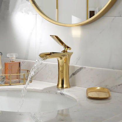 DecorBites™ Gold Waterfall Bathroom Basin Faucet Mixer Tap Hot Cold White Sink