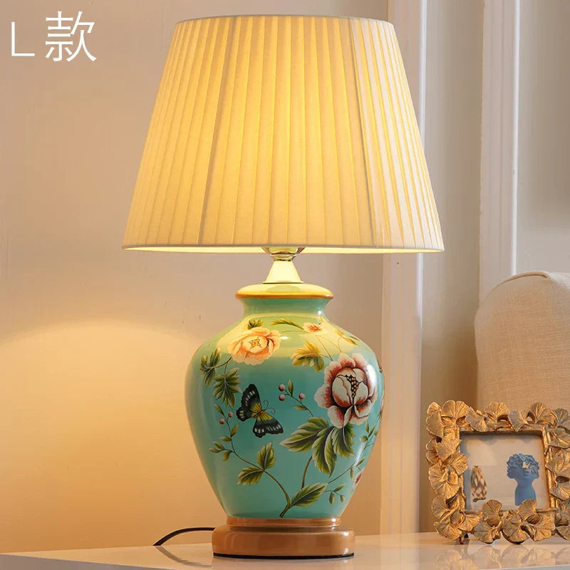 DecorBites™ Chinese Bird Flower Ceramic Table Lamp for Bedroom Living Room Bedside