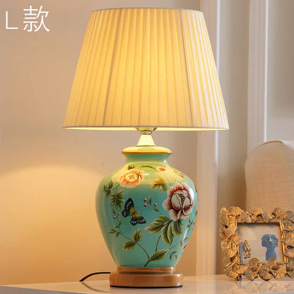 DecorBites™ Chinese Bird Flower Ceramic Table Lamp for Bedroom Living Room Bedside