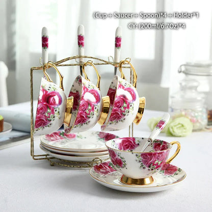 DecorBites™ Bone China Tea Set: Cup, Saucer, Mug, Sugar Pot, Jug, Teapot