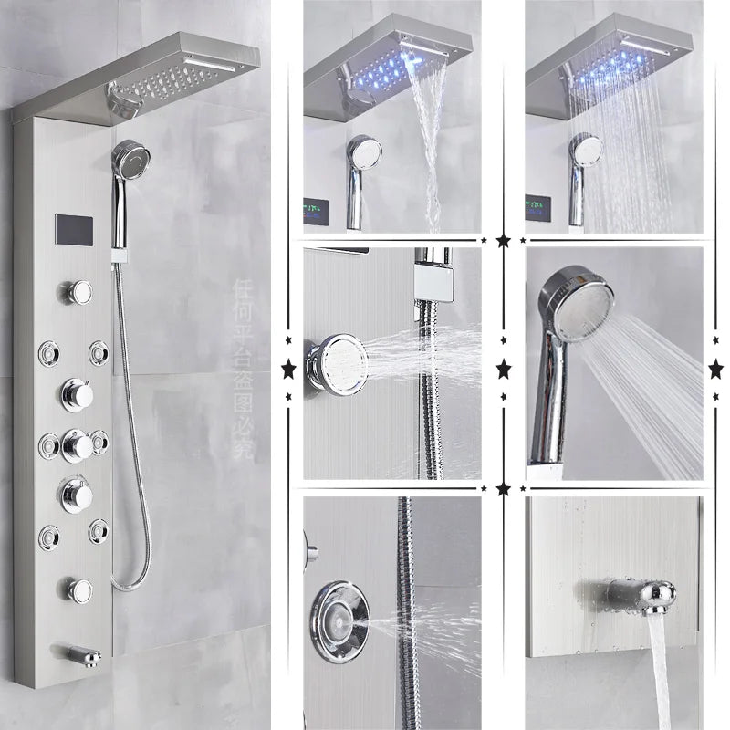 DecorBites™ LED Shower Panel Column Bathtub Mixer Tap with Temperature Screen Massage.