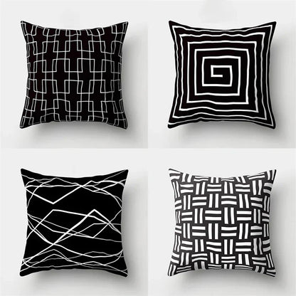 DecorBites™ Geometric Star Print Pillow Cover for Home Decor - Black & White Square Texture