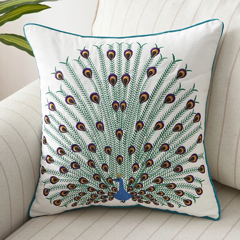 DecorBites™ Butterfly Floral Cotton Embroidered Pillow Cover 45x45cm Home Decor Square