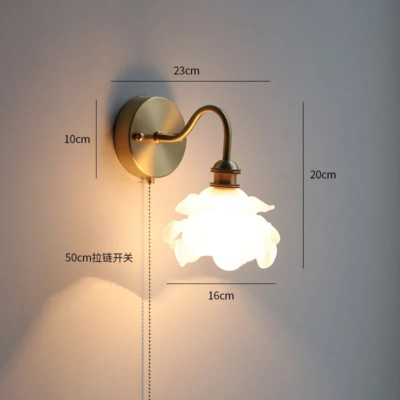 DecorBites™ Glass LED Bathroom Mirror Light Pull Chain Copper Wall Sconce