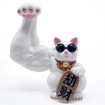 DecorBites™ Lucky Cat Figurine: Creative Muscle Arm Feng Shui Animal Decor for Home, Office, Shop