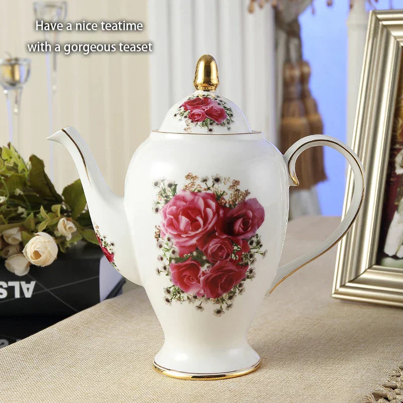 DecorBites™ Bone China Tea Set: Cup, Saucer, Mug, Sugar Pot, Jug, Teapot
