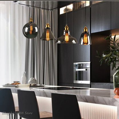 DecorBites™ Smoky Grey Glass Pendant Lamp: Nordic Hanging Light Fixture in Amber Glass