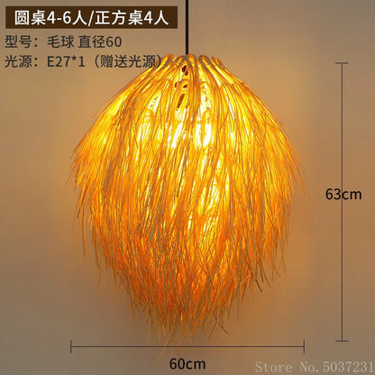 DecorBites™ Bamboo Weave Pendant Lamp, Creative Rattan Hanging Light Fixture for Bedroom & Teahouse