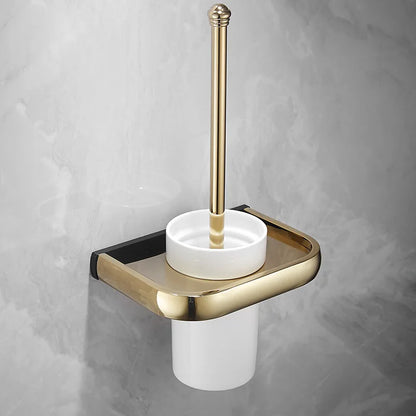 ™ Gold & Black Bathroom Hardware Set: Shelf, Towel Rack, Paper Holder, Brush Holder