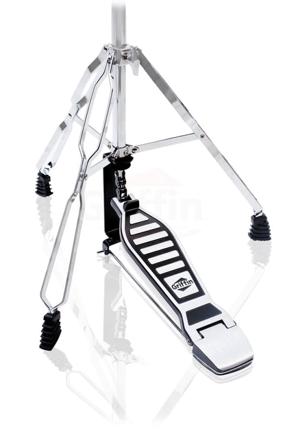 Deluxe Hi-Hat Stand by GRIFFIN | Hi Hat Cymbal Pedal With Pull Chain | HiHat Mount with Chrome Double Braced Hardware Accessory Set | Adjustable High Hat Holder Ideal for Mobile Percussion Drummers