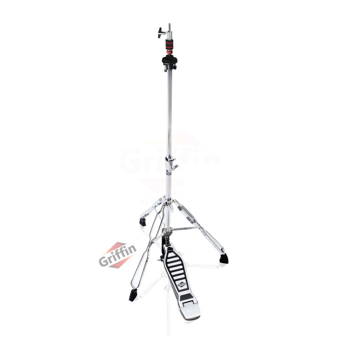 Deluxe Hi-Hat Stand by GRIFFIN | Hi Hat Cymbal Pedal With Pull Chain | HiHat Mount with Chrome Double Braced Hardware Accessory Set | Adjustable High Hat Holder Ideal for Mobile Percussion Drummers
