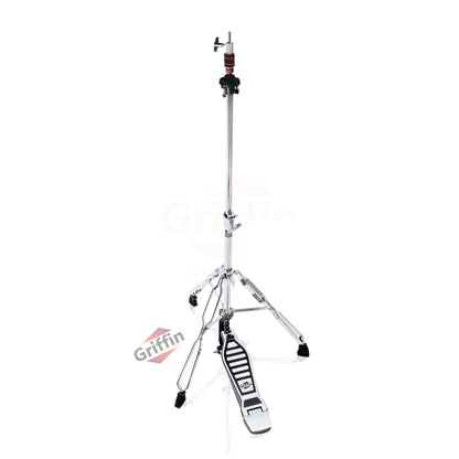 Hi-Hat Stand by GRIFFIN - Deluxe Hi Hat Cymbal Pedal With Drum Key - HiHat Mount with Chrome Double Braced Hardware Accessory Set - Adjustable Holder