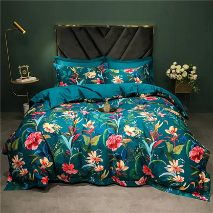 DecorBites™ 1400TC Egyptian Cotton Bird Floral Bedding Set - Luxury 4Pcs