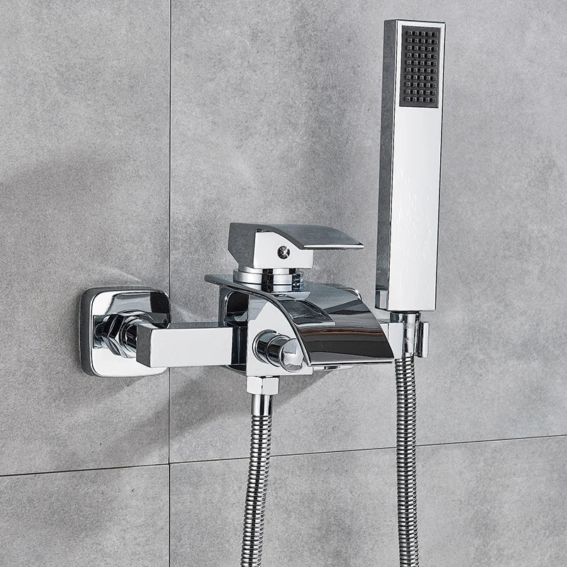 DecorBites™ Black Wall Mount Bathtub Shower Faucet with Waterfall Spout