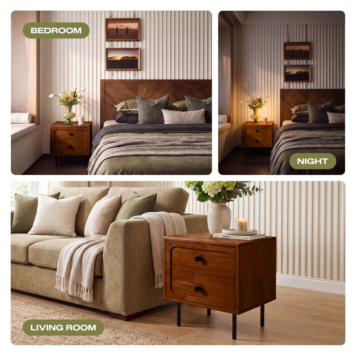 Savana Solid Wood 2-Drawer Nightstand