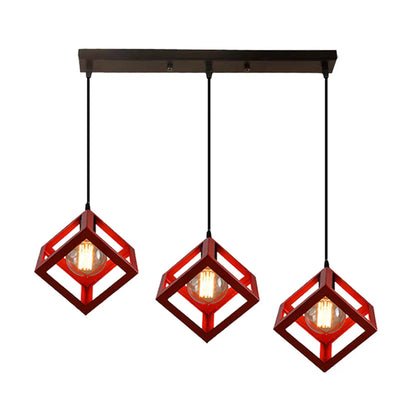DecorBites™ Geometric Cube Pendant Lights Trio Metal Shades Square Ceiling Lamps