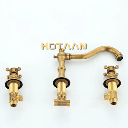 DecorBites™ Antique Brass Basin Mixer Tap with Dual Handles, Deck Mounted Kitchen Faucet