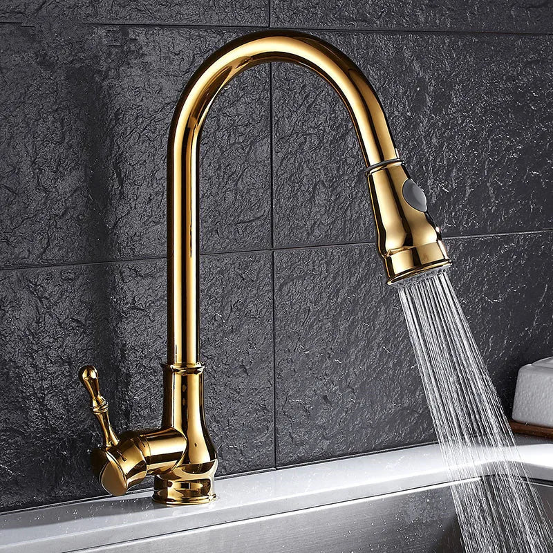™ Gold Kitchen Faucet Pull Out Swivel Water Mixer Tap Single Handle Sink