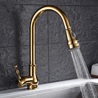 ™ Gold Kitchen Faucet Pull Out Swivel Water Mixer Tap Single Handle Sink
