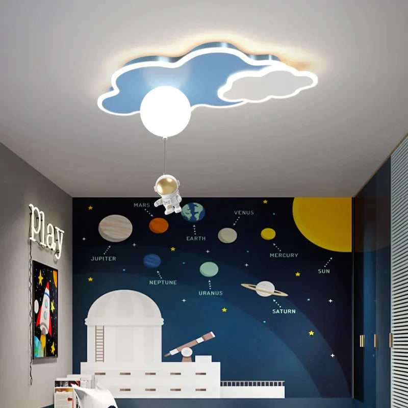 ™ Kids Space Theme Ceiling Lamp - Astronaut & Airplane Design for Bedroom