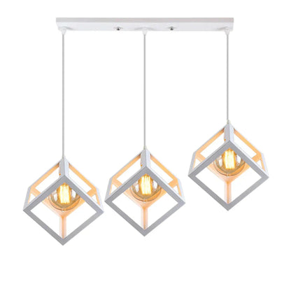 DecorBites™ Geometric Cube Pendant Lights Trio Metal Shades Square Ceiling Lamps