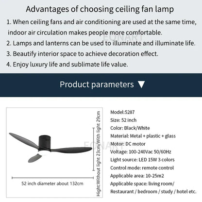 DecorBites™ 52" Black DC Ceiling Fan, Remote Control, No Light