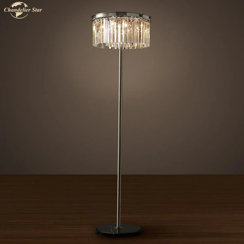 DecorBites™ Industrial Crystal LED Floor Lamp Chrome Black Metal Standing Light