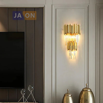 DecorBites™ Crystal Clear LED Wall Sconce Chrome Silver Gold Wall Light for Bedroom
