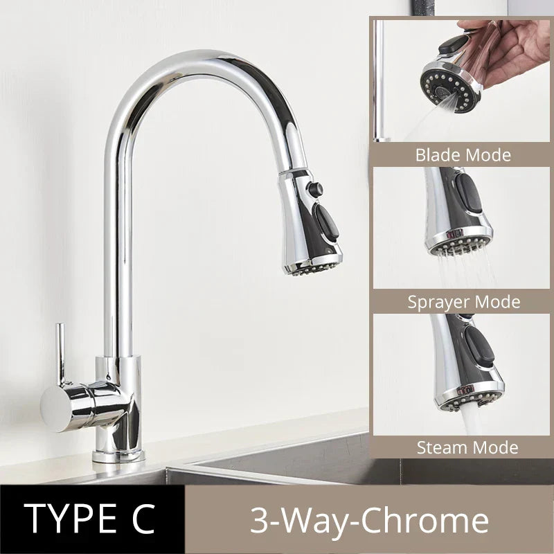 DecorBites™ Antique Brass Kitchen Faucet Pull Out Single Handle Mixer Tap 360 Rotation