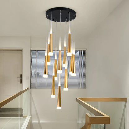 DecorBites™ LED Spiral Chandelier for Home, Black Chrome Gold Stairwell Lighting
