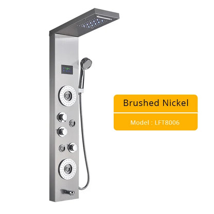 DecorBites™ LED Light Shower Panel Faucet with Waterfall Rain Shower Head and Massage Jets