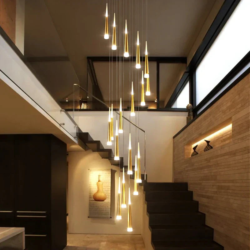 DecorBites™ LED Spiral Chandelier Black Chrome Gold Pendant Light Modern Stairwell Lighting